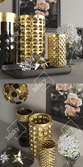 Golden Vases with Glass Displacement Modifier 3D model image 2