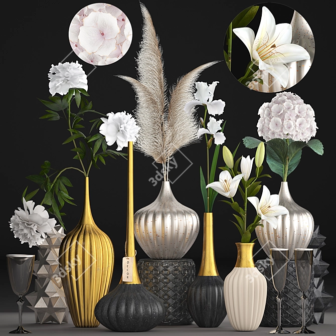 Title: Elegant Blooms Bouquet: Hydrangea, Peony, Iris & Lily 3D model image 1