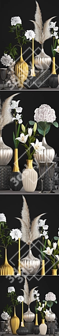 Title: Elegant Blooms Bouquet: Hydrangea, Peony, Iris & Lily 3D model image 2
