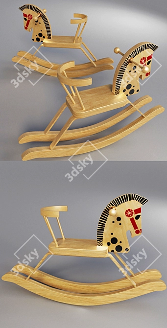 Vintage Wooden Rocking Horse 3D model image 2