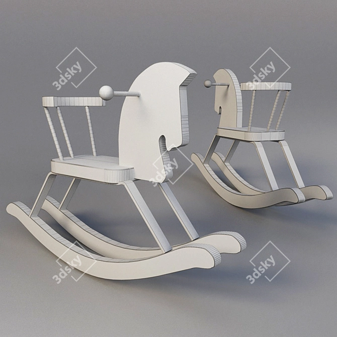 Vintage Wooden Rocking Horse 3D model image 3