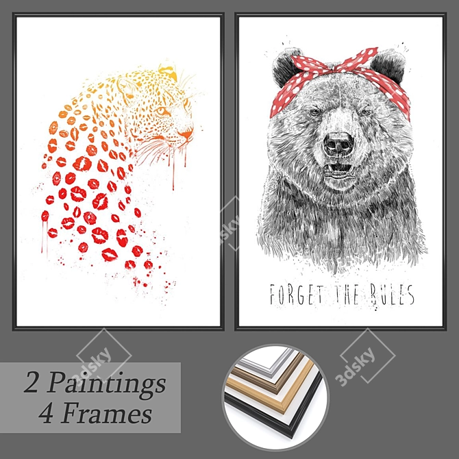 Versatile Wall Art Set with 2 Paintings & 4 Frame Options 3D model image 1