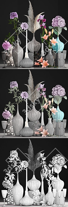 Mixed Floral Bouquet: Hydrangea, Paeonia, Iris & Lilium 3D model image 3