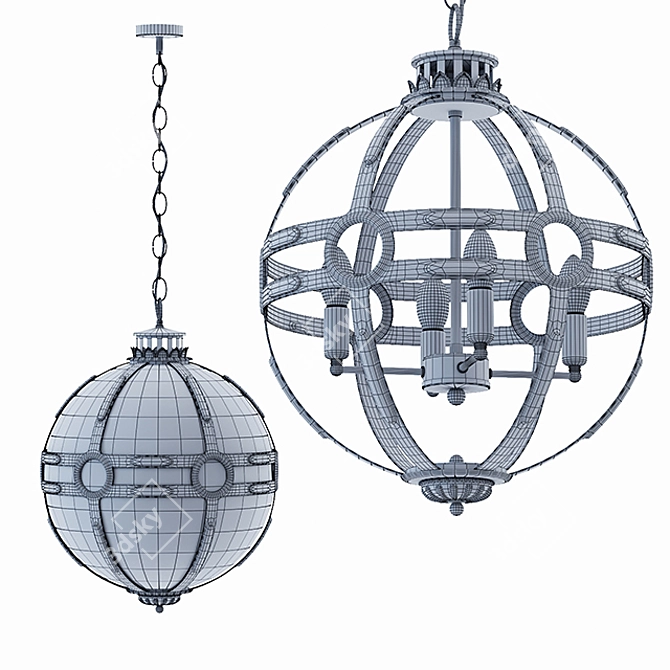 Title: Eichholtz Lantern Hagerty Brass Chandelier 3D model image 3