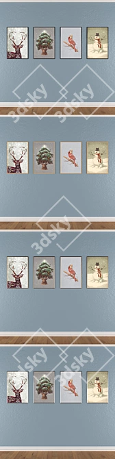 Elegant Frame Set with Wall Paintings 3D model image 3