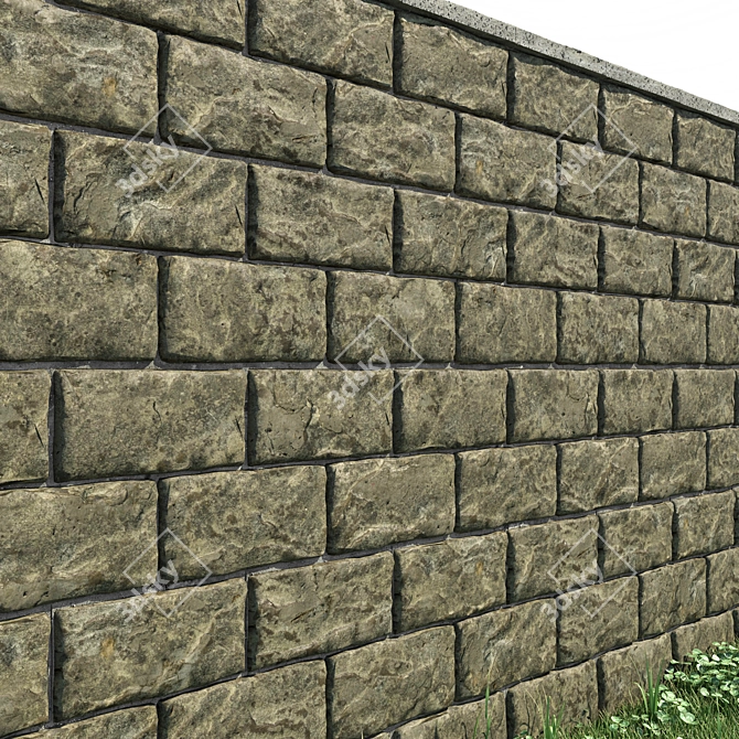 Stone Wall 3D Model: Realistic Texture & Compatible Formats 3D model image 1