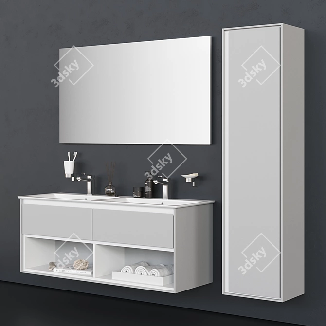 Modern Lacquered Vanity Unit with Drawers 3D model image 1