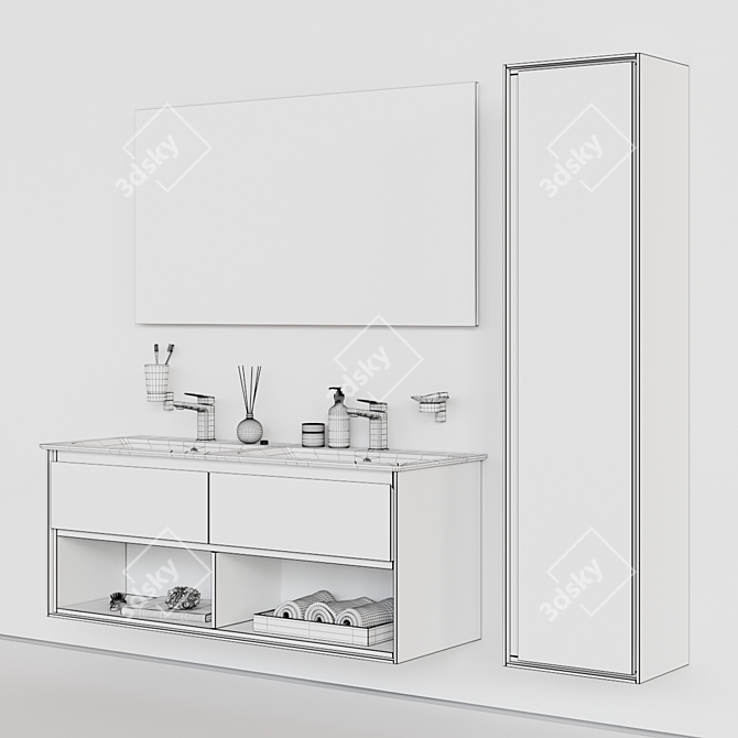 Modern Lacquered Vanity Unit with Drawers 3D model image 3