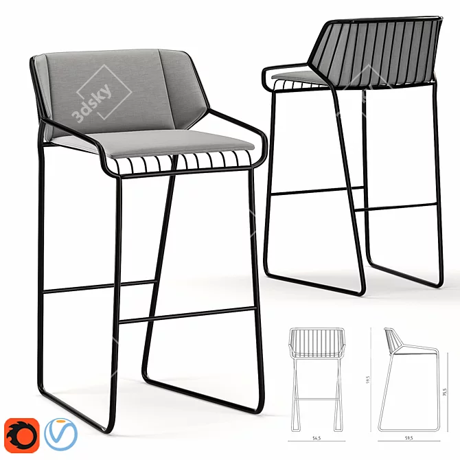 Caged Elegance: Modern Barstool with Industrial Chic Design 3D model image 1