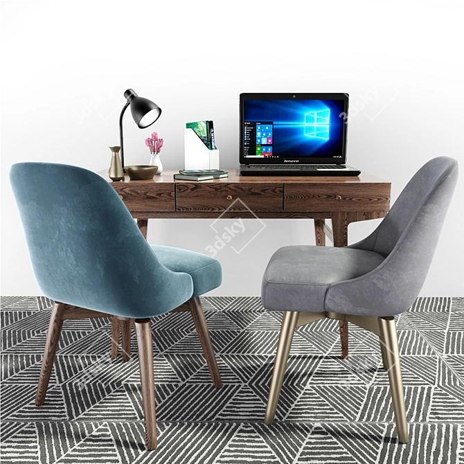 Retro-Chic Office Chair & Desk 3D model image 1