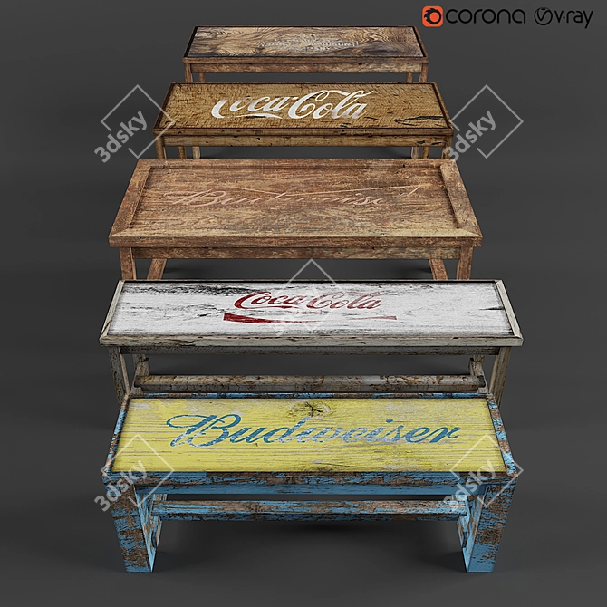 Rustic Wooden Cafe Table 3D model image 1