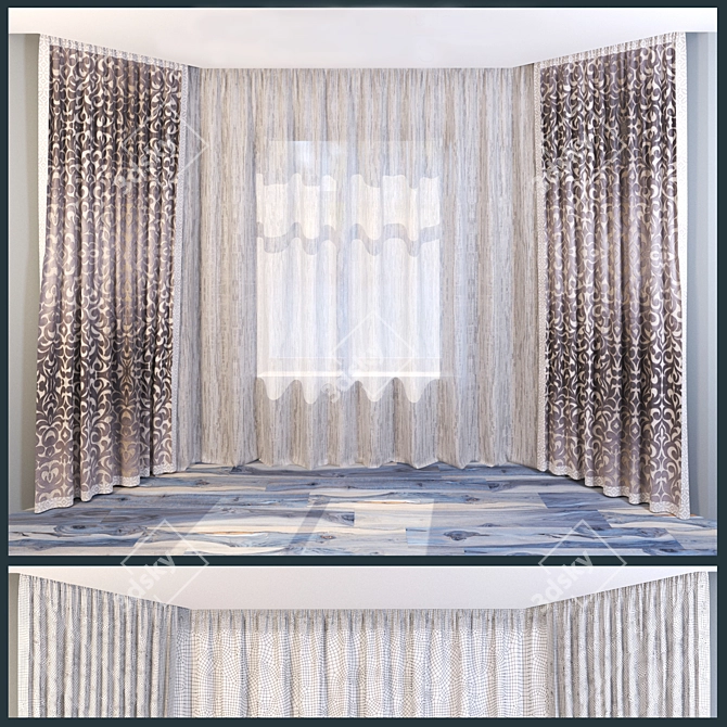 TOGAS Textiles: Elegant Bay Window Curtains 3D model image 1