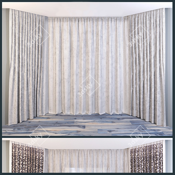 TOGAS Textiles: Elegant Bay Window Curtains 3D model image 2