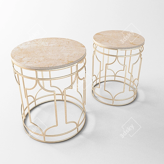 Elegant Marble Coffee Tables with Gold Frame 3D model image 1