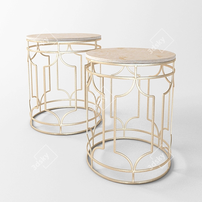 Elegant Marble Coffee Tables with Gold Frame 3D model image 2