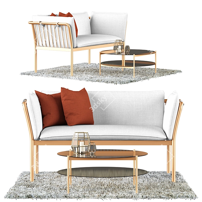 Modern Metal Sofa & Coffee Table Set 3D model image 3