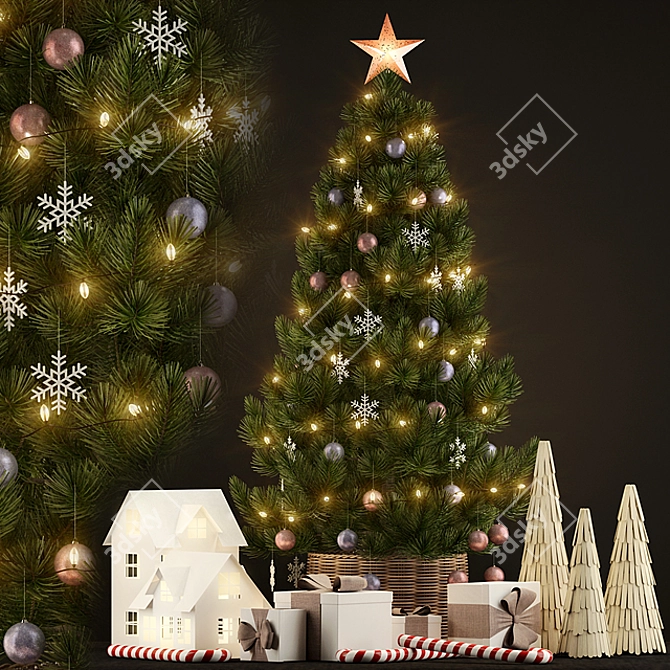 Festive 135-Plant Christmas Tree 3D model image 1