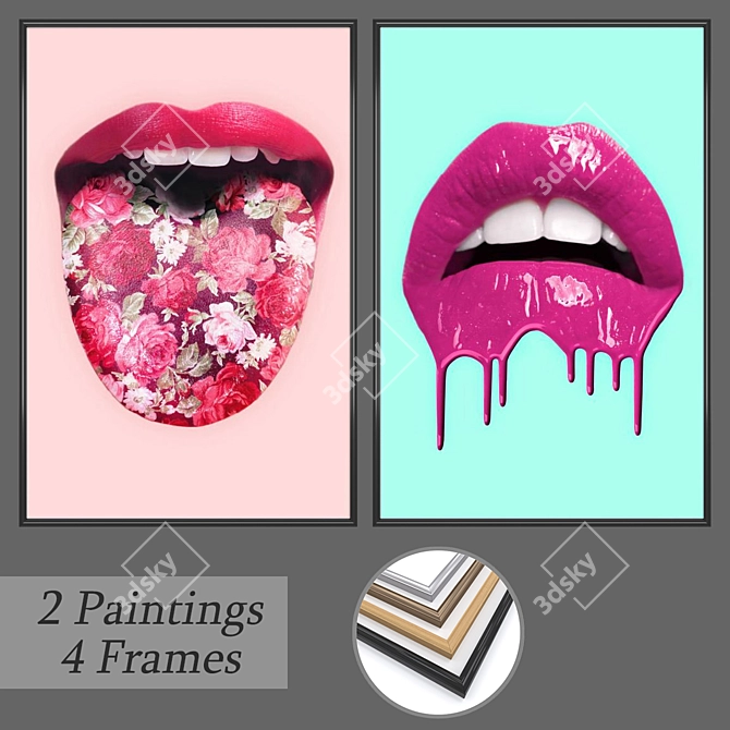 Versatile Set of Wall Paintings with Frames 3D model image 1