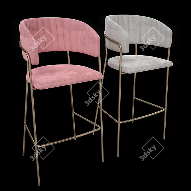 Luxurious Grappa Velvet Bar Stool 3D model image 1