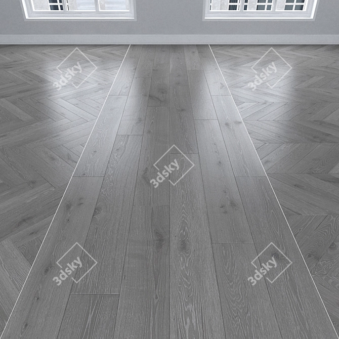 Gray Oak Parquet: Herringbone, Linear, Chevron 3D model image 1