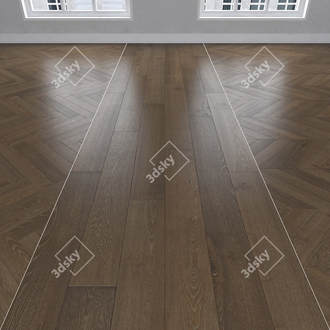 Earthy Oak Parquet: Herringbone, Linear, Chevron 3D model image 1