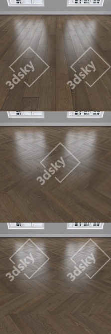 Earthy Oak Parquet: Herringbone, Linear, Chevron 3D model image 2