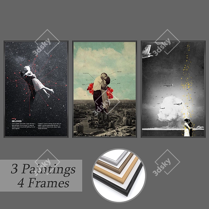 Versatile Set: 3 Wall Paintings with 4 Frame Options 3D model image 1