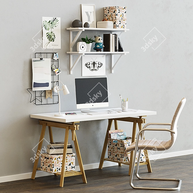 Modern Home Office Setup: Ikea LINNMON / FINWARD Table & More 3D model image 1