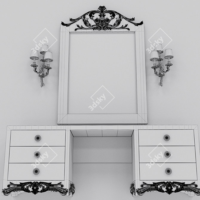 Deco Walnut/Silver Leonor Dressing Table & Mirror 3D model image 3