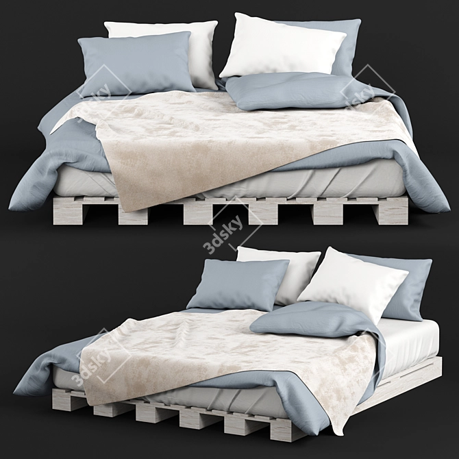 Sleek Pallet Bed: 170x220 cm 3D model image 1