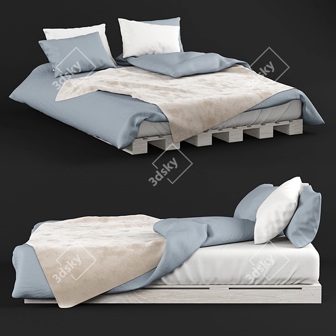 Sleek Pallet Bed: 170x220 cm 3D model image 2