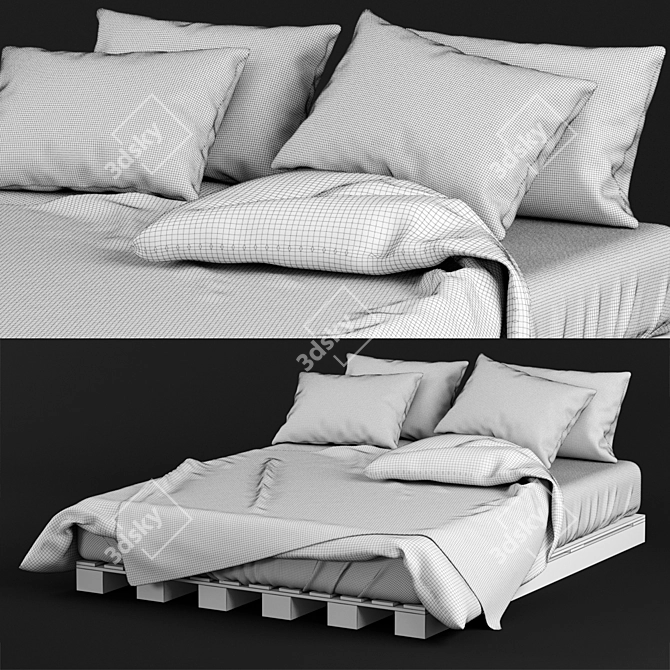 Sleek Pallet Bed: 170x220 cm 3D model image 3