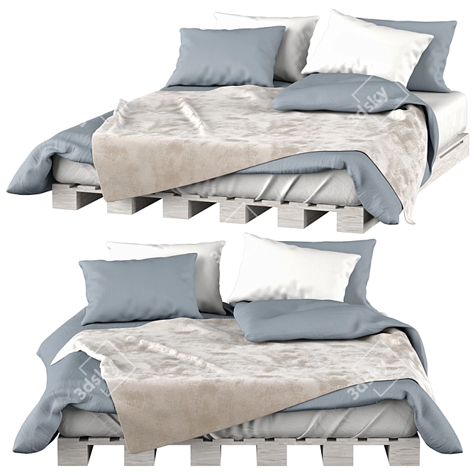 Sleek Pallet Bed: 170x220 cm 3D model image 4