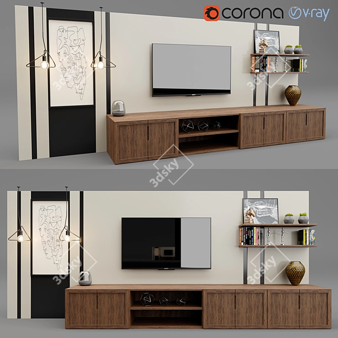 Modern TV Stand, Spacious Design 3D model image 1