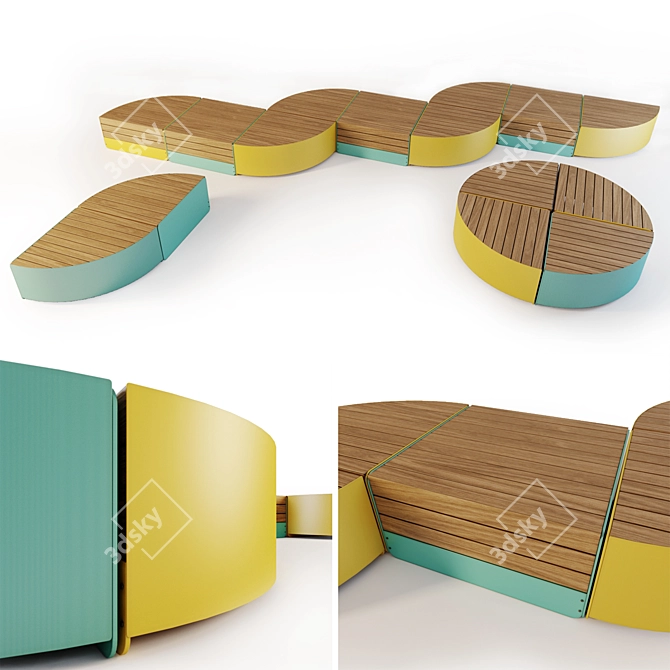 Modular Orbit Bench Set: Versatile Street Furniture Set 3D model image 1