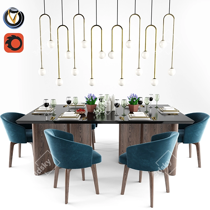 Elegant Minotti Amelie Dining Set 3D model image 1