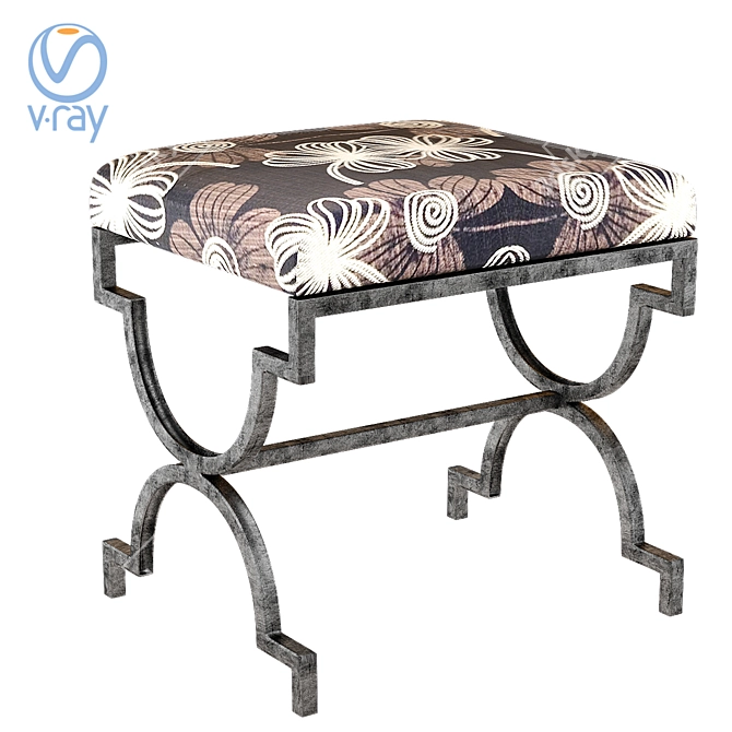 Metal-Infused Cream Textile Bench 3D model image 1