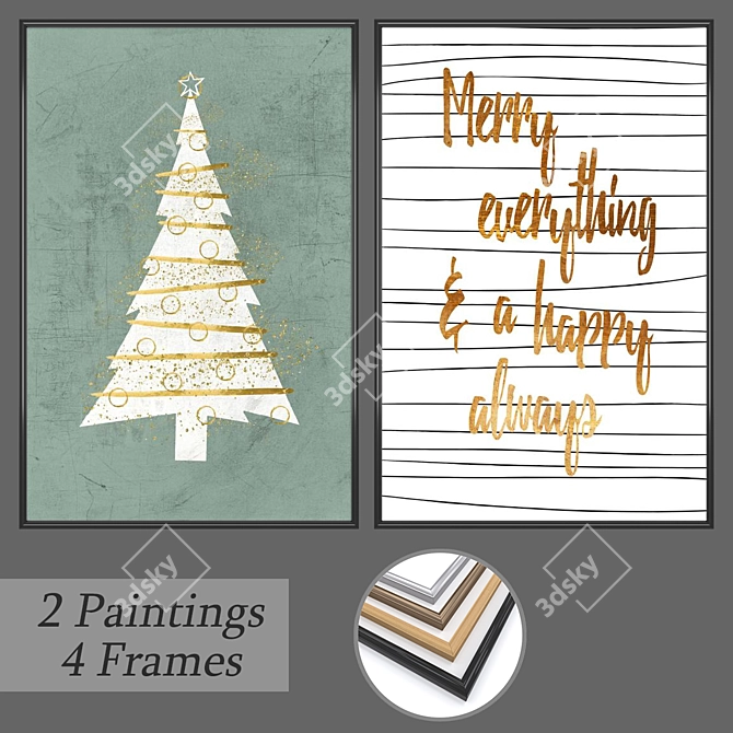 Elegant Wall Paintings Set 3D model image 1