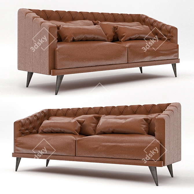 Vintage Brandy Leather Sofa 3D model image 1