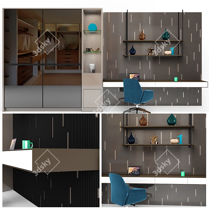 Versatile Wardrobe with Study Table 3D model image 1