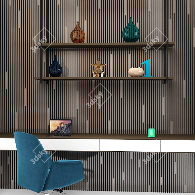 Versatile Wardrobe with Study Table 3D model image 2