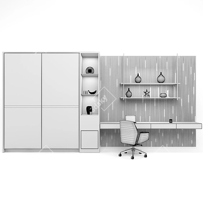 Versatile Wardrobe with Study Table 3D model image 3