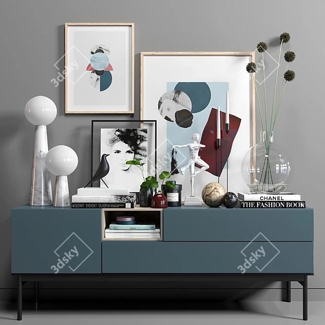 Scandinavian Style Set with Sideboard, Lamps, Posters & Sculpture 3D model image 1