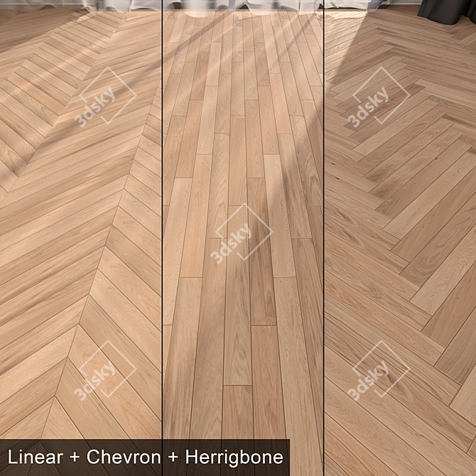 Elegant Biancospino Parquet: Linear, Chevron & Herringbone 3D model image 1