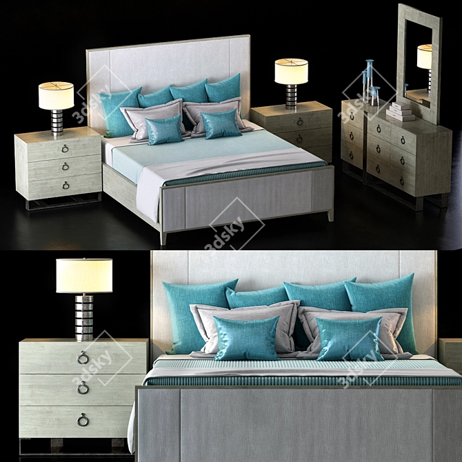 Bernhardt Linea Bedroom Set: Upholstered Panel Bed, Nightstand, Dresser, Mirror 3D model image 1