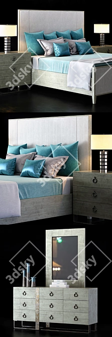 Bernhardt Linea Bedroom Set: Upholstered Panel Bed, Nightstand, Dresser, Mirror 3D model image 2