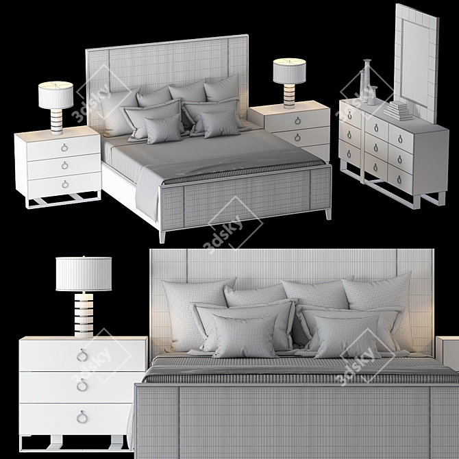 Bernhardt Linea Bedroom Set: Upholstered Panel Bed, Nightstand, Dresser, Mirror 3D model image 3