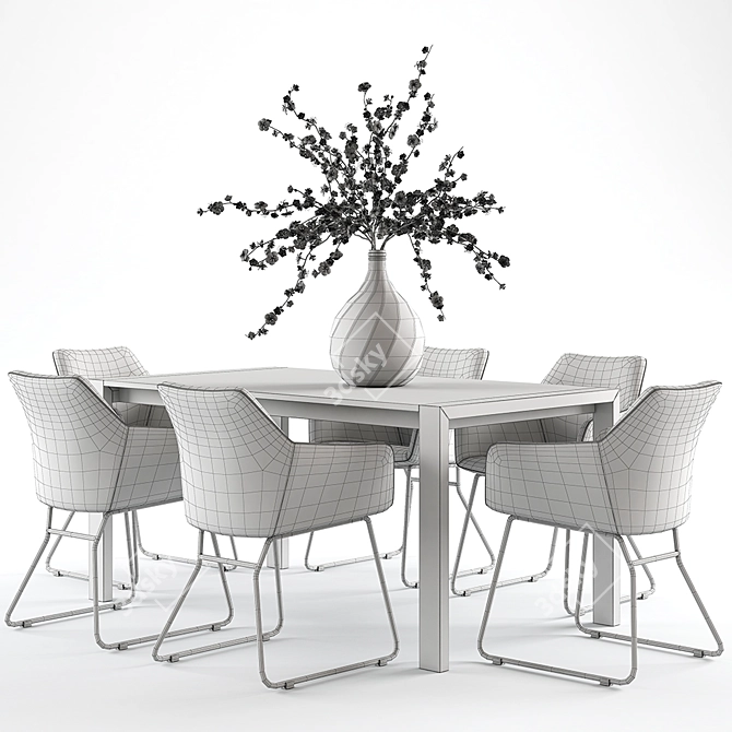 Elegant Plum Flower Dining Set 3D model image 3