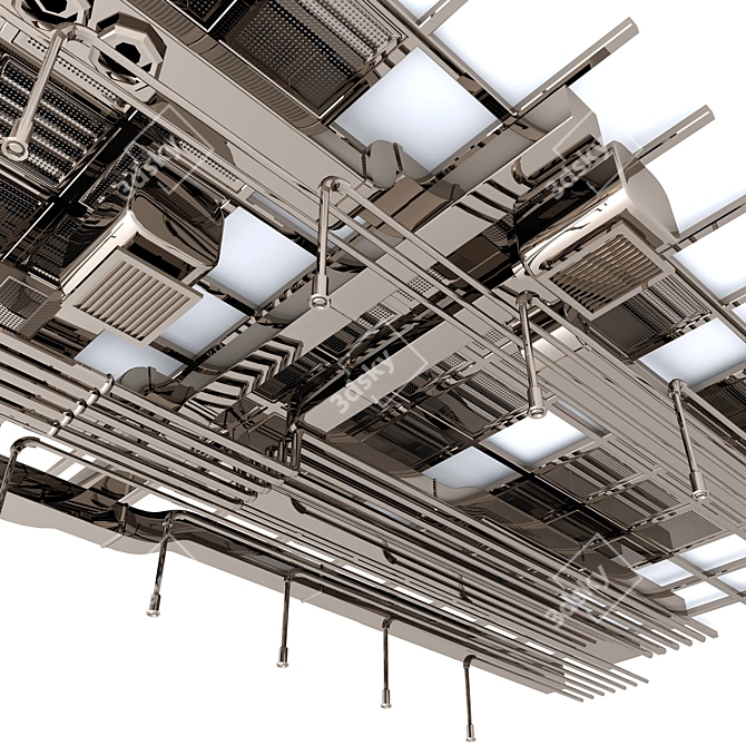 Industrial Pipe Ceiling Fixture 3D model image 2