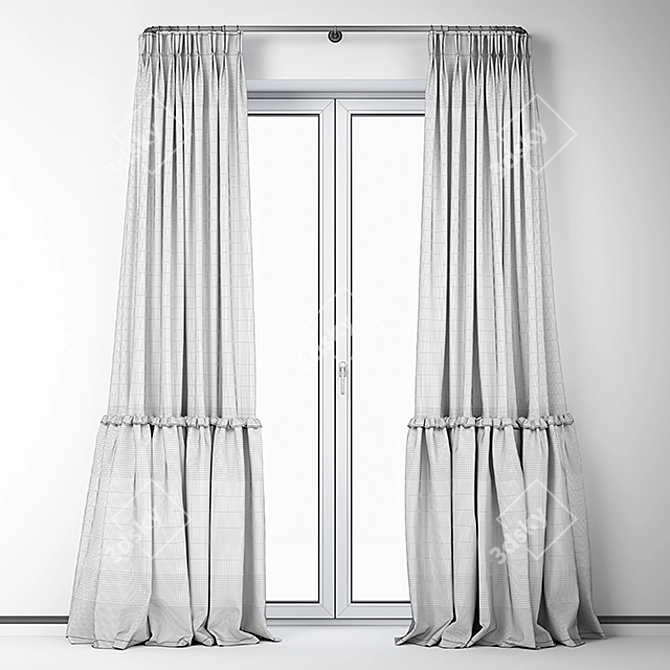 Cascading Cotton Curtains with Ruffles 3D model image 3